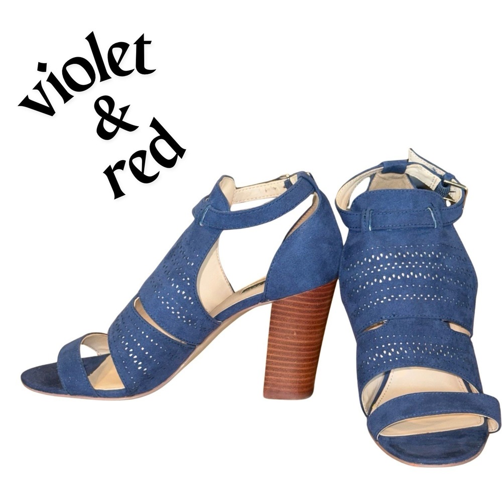 Stylish Blue Suede Wedge Heel Sandals - Size 8.5
